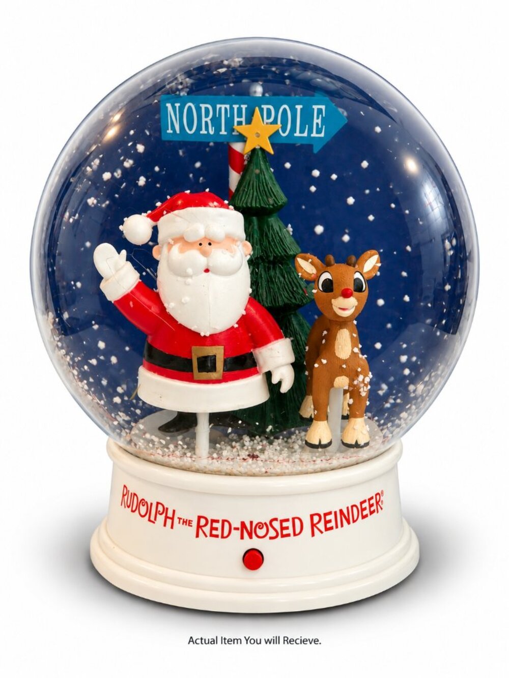 Vintage Gemmy Rudolph Red Nosed Reindeer Musical Snow Globe Santa 12" Christmas